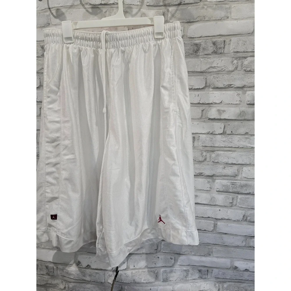 Vtg Jordan Basketball Shorts Shiny Dazzle Baggy Silky White Red 2000s Y2K 2XL